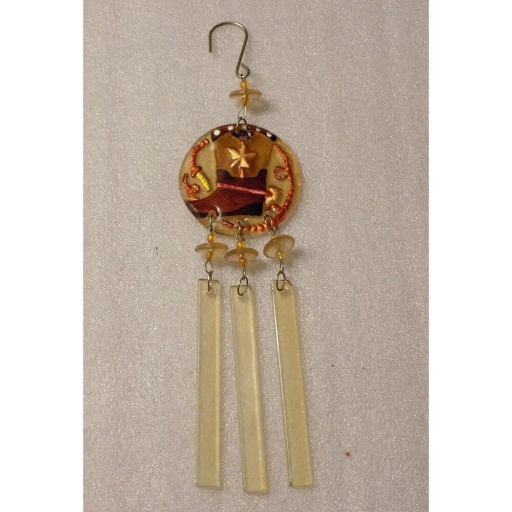 Stained Glass Country Cowboy Boot Windchime Hanging Outdoor/Window Decor